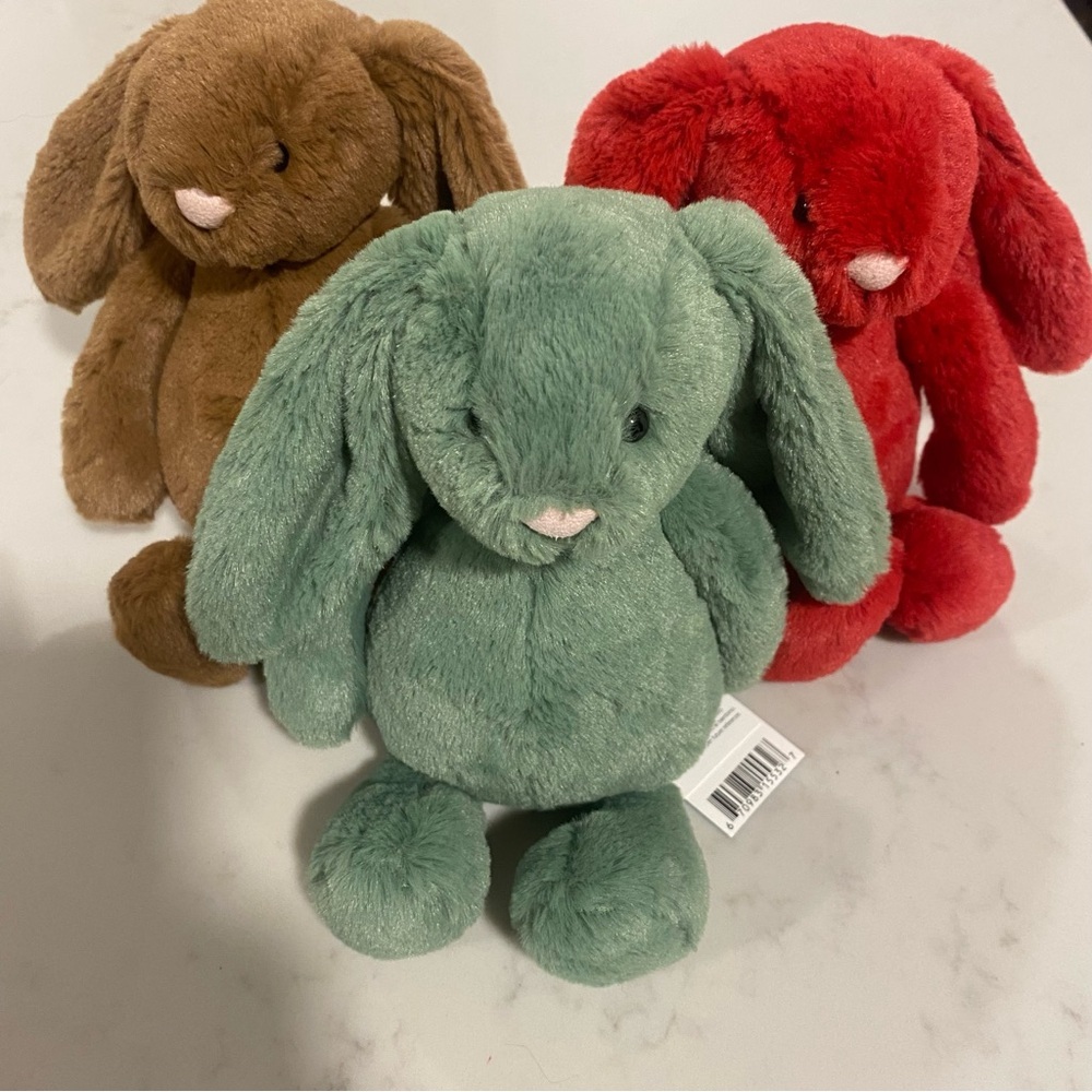NWT Retired Jellycat Bashful Bunny Holiday Trio - cranberry, nutmeg, and ivy - Picture 2 of 11